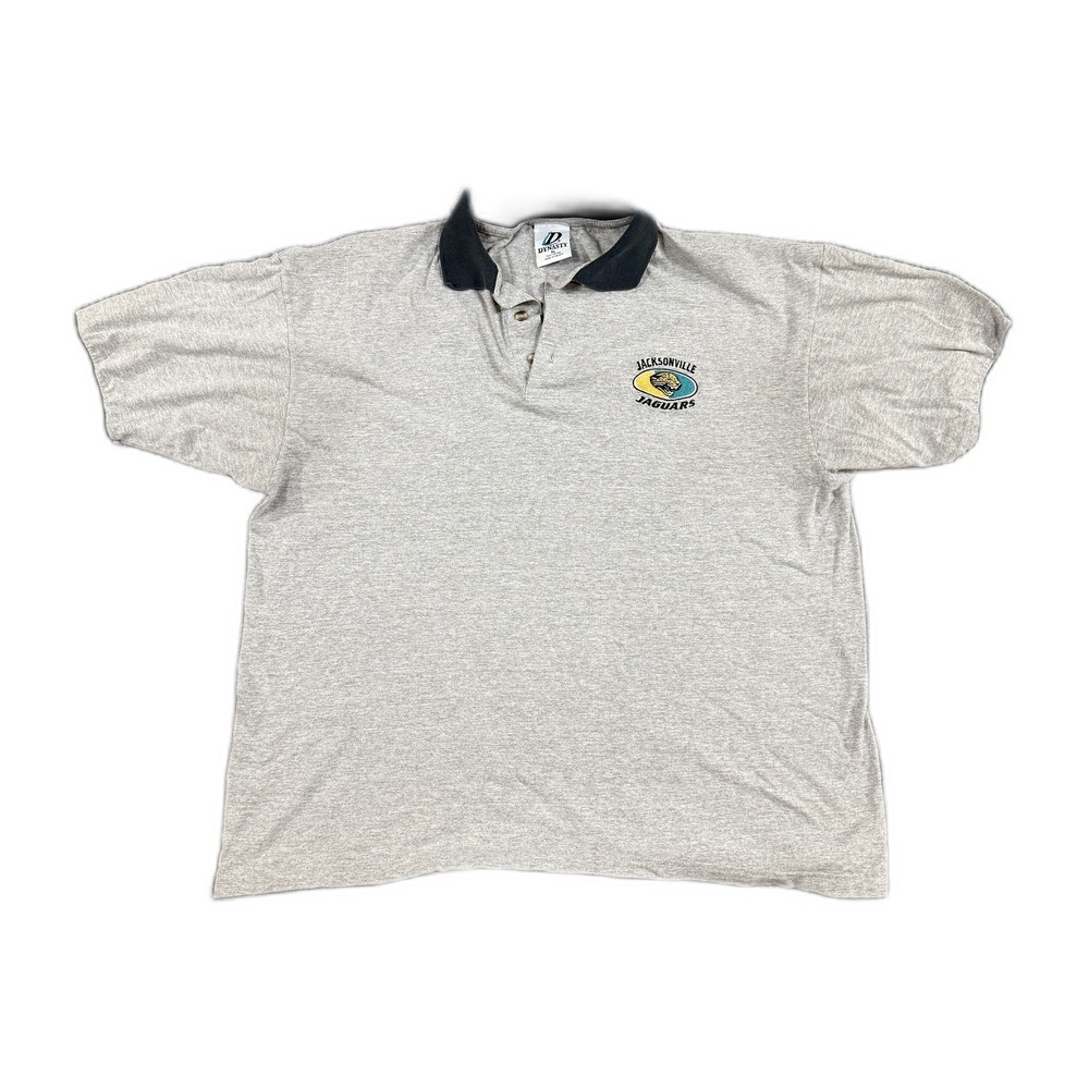 Vintage Jacksonville Jaguars Dynasty Polo Shirt Mens XL Gray NFL Ringer Cotton